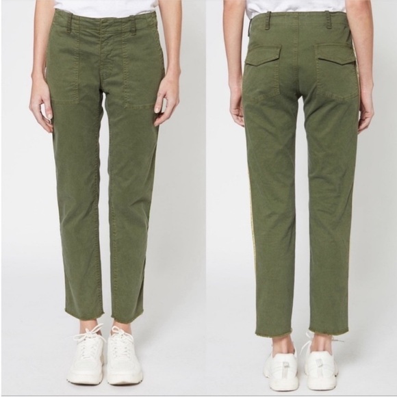 Nili Lotan Pants - NILI LOTAN ‘Jenna’ Cropped Raw-Edge Cotton Twill Pants Olive Green US 4